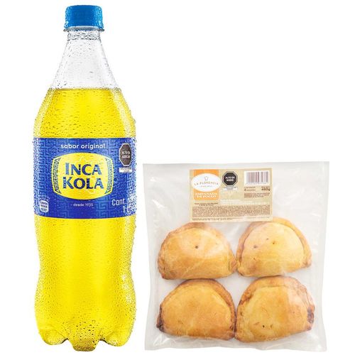 Pack Gaseosa INCA KOLA Botella 1L + Empanada de Pollo Paquete 4un