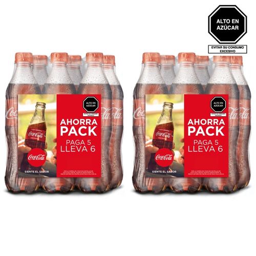 Pack COCA COLA Gaseosa Botella 500ml Paquete 6un x Pack 2un