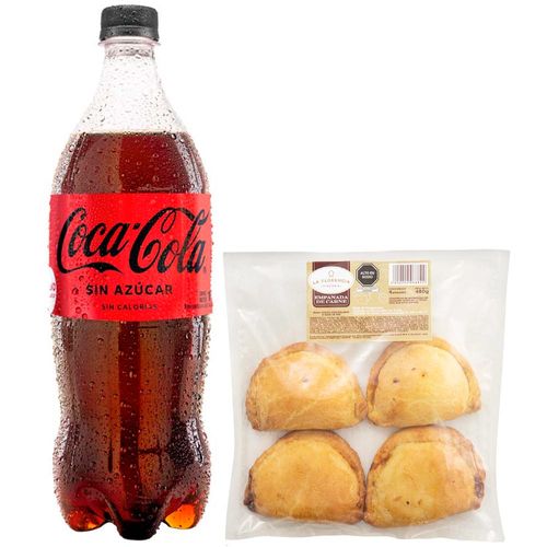 Pack Gaseosa COCA COLA Sin Azúcar Botella 1L + Empanada de Carne Paquete 4un