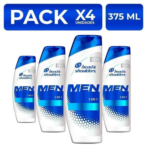 Shampoo Head & Shoulders Men Hombre 3 en 1 375ml PackX4