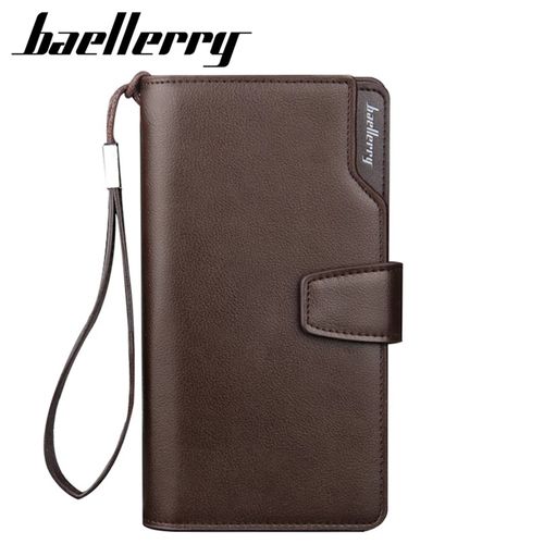 Billetera Larga Hombre de Cuero PU Baellerry con Tarjetero, Monedero y Porta Celular Cartera Marrón