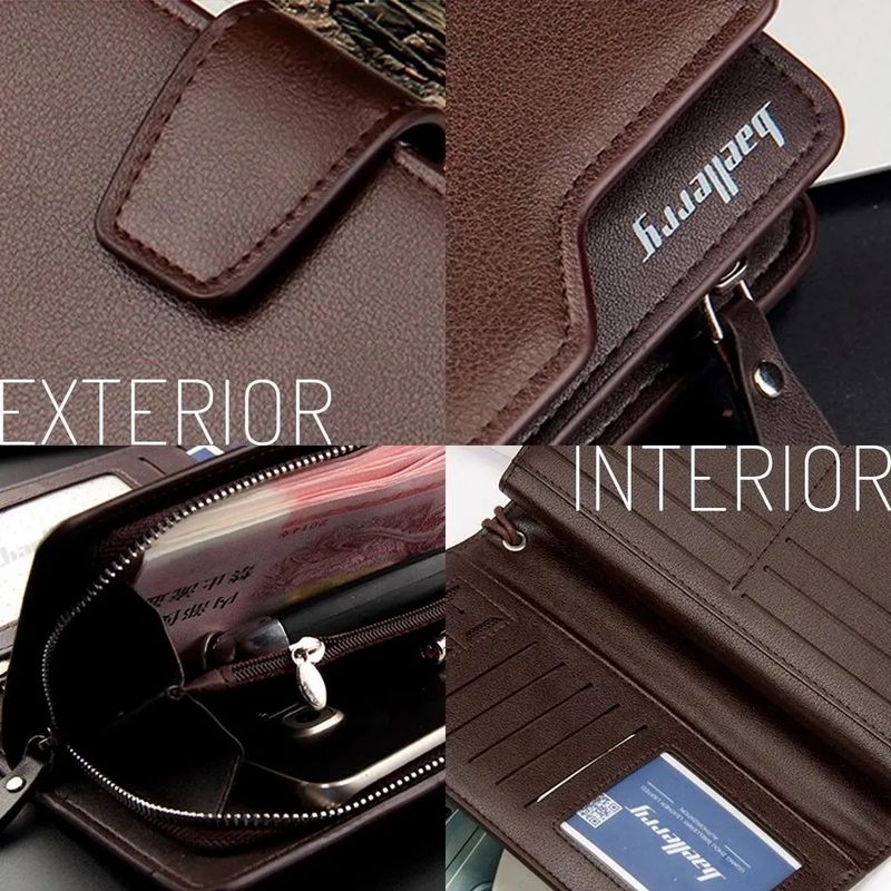 Billetera-Larga-Hombre-de-Cuero-PU-Baellerry-con-Tarjetero-Monedero-y-Porta-Celular-Cartera-Marron