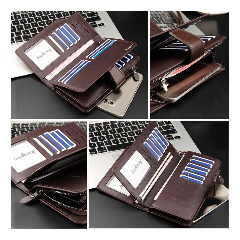 Billetera-Larga-Hombre-de-Cuero-PU-Baellerry-con-Tarjetero-Monedero-y-Porta-Celular-Cartera-Marron