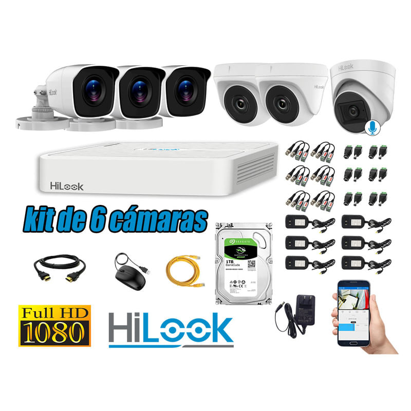 KIT 6 CÁMARAS SEGURIDAD FULL HD + DISCO 1TB | 1 CAMARA CON MICROFONO