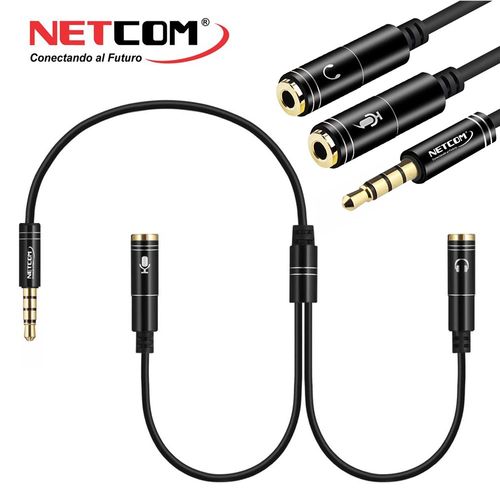 Adaptador Conector de 2 Jack 3.5mm Estéreo A Plug 3.5mm Trrs NETCOM- Negro