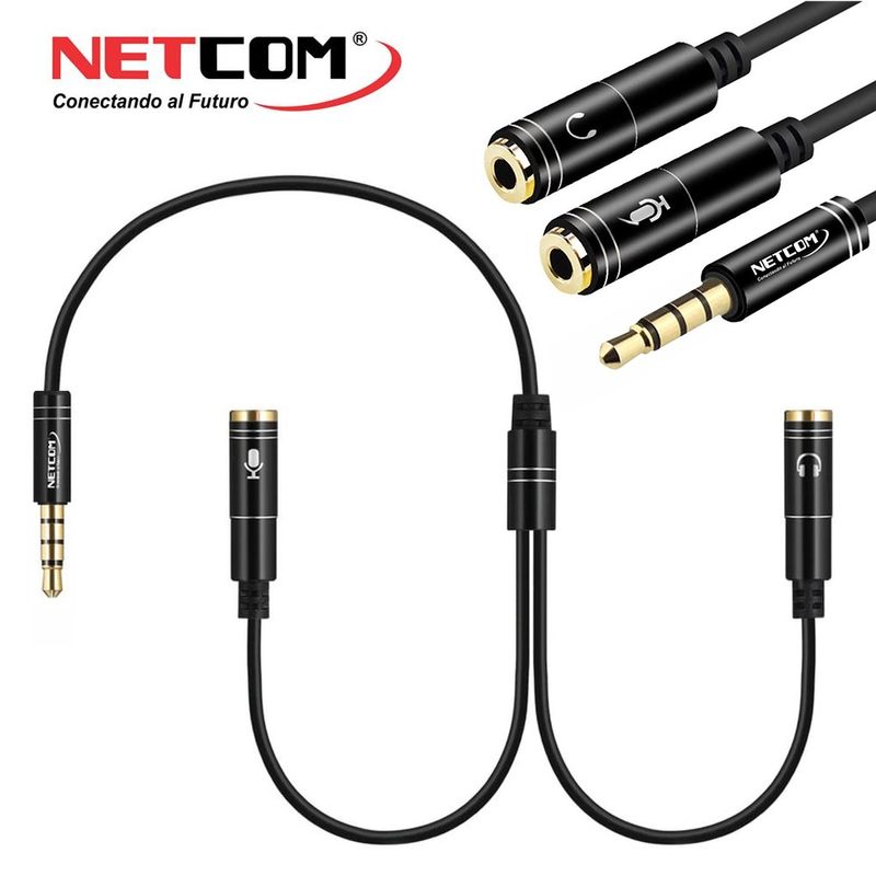 Adaptador-Conector-de-2-Jack-35mm-Estereo-A-Plug-35mm-Trrs-NETCOM--Negro