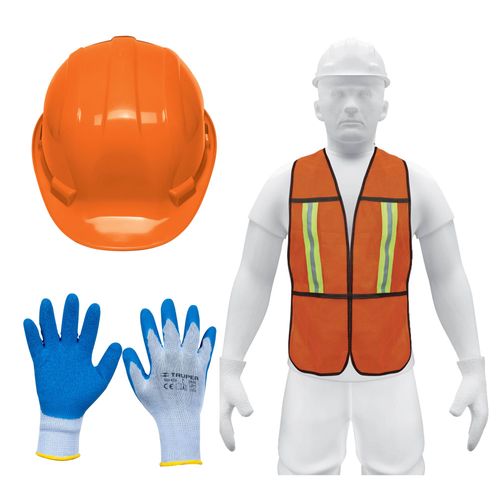 Kit casco de seguridad naranja  guantes  chaleco
