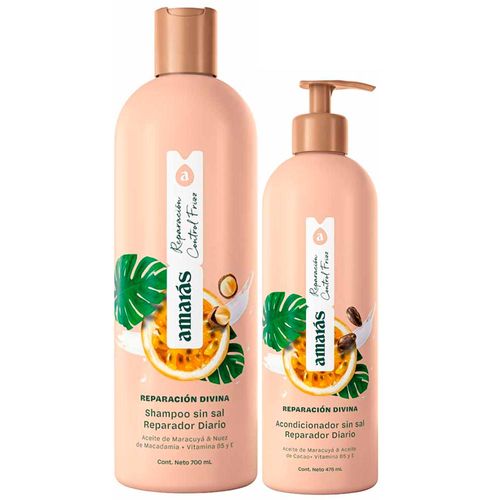 Pack AMARÁS Shampoo Reparación Divina Frasco 700ml + Acondicionador Reparación Divina Frasco 475ml