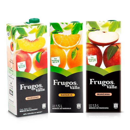 Pack FRUGOS Néctar Durazno Caja 1.5L + Néctar Naranja Caja 1.5L + Néctar Manzana Caja 1.5L