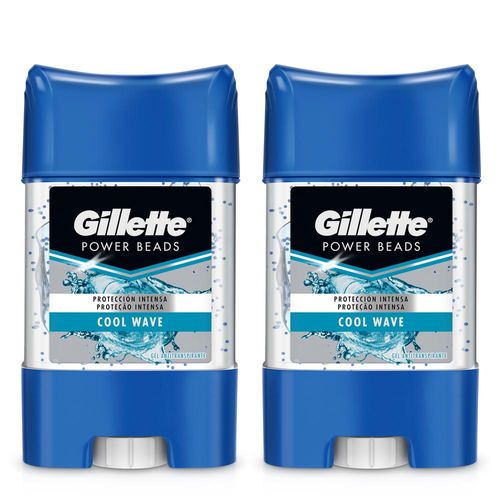 Pack Desodorante en Barra para Hombre GILLETTE Power Beads Cool Wave 82g Frasco 2un