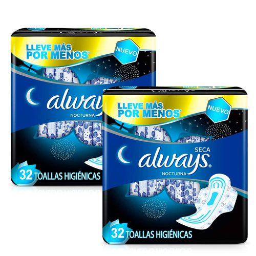 Pack Toalla Higiénica ALWAYS Cubierta Seca Nocturna Paquete 64un