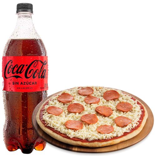 Pack Gaseosa COCA COLA Sin Azúcar Botella 1L + Pizza Pepperoni Familiar LA FLORENCIA