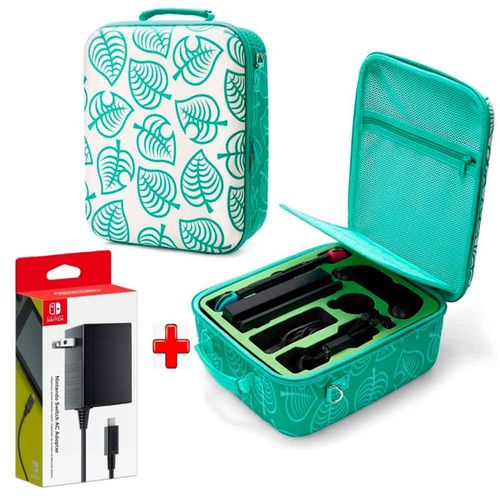 Pack Maleta Nintendo Switch y Oled Animal Verde Grande y Cargador Original