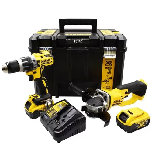 Taladro Percutor 20V+Esmeril Angular 4 1/2"+Baterías+Cargador+Caja Dewalt DCK209P2T-B2