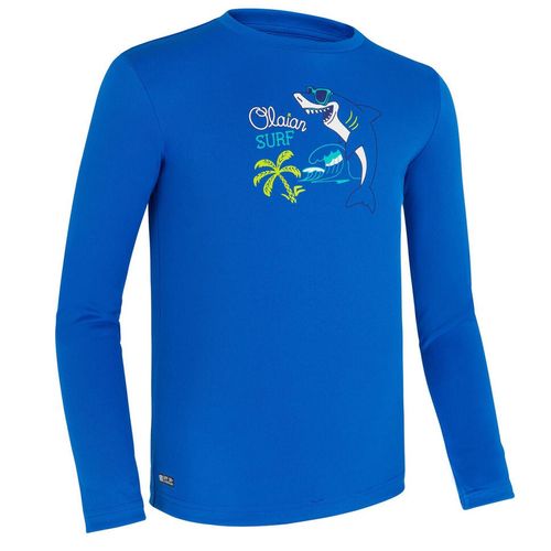 CAMISETA PROTECCIÓN SOLAR SURF NIÑOS OLAIAN  ESTAMPADO MANGA LARGA AZUL