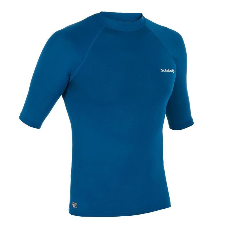 CAMISETA PROTECCIÓN SOLAR SURF HOMBRE OLAIAN 100 MANGA CORTA AZUL