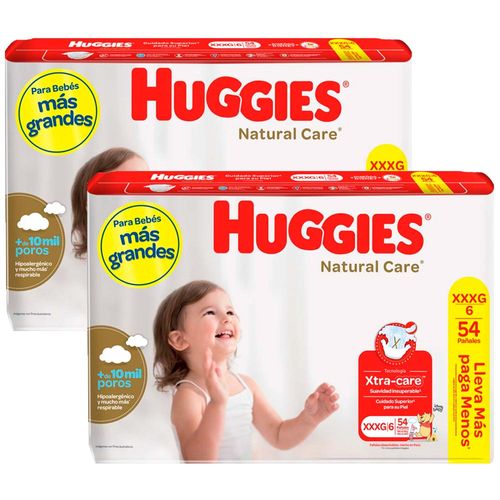 Pack Pañales para Bebé HUGGIES Natural Care XXXG Paquete 108un