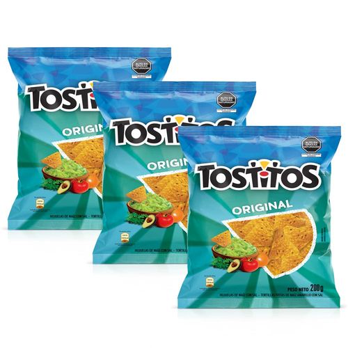 Pack Hojuelas de Maiz TOSTITOS Original Con Sal Bolsa 200g Paquete 3un