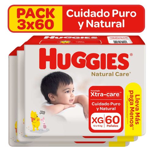 Pack Pañales para Bebé HUGGIES Natural Care Talla XG Paquete 60un x 3un