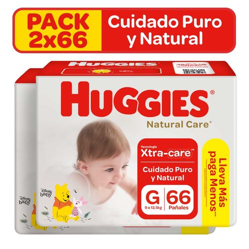 Pack Pañales para Bebé HUGGIES Natural Care Talla G Paquete 66un x 2un