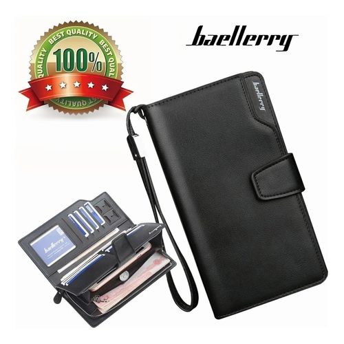 Billetera de Cuero para Hombre Baellerry con Tarjetero, Monedero y Porta Celular Negro