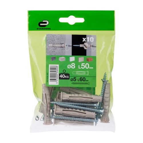Tornillo + Tarugo 8x50mm x 10 unidades