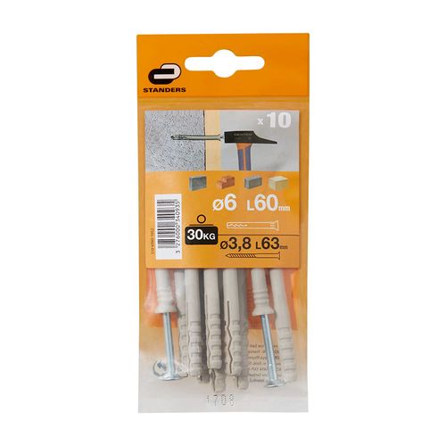 Tornillo + Tarugo 6x60mm x 10 unidades