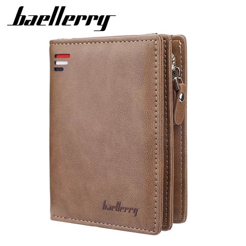 BILLETERA HOMBRE CUERO PU NEGRO BAELLERRY TARJETERO CON CIERRE MONEDERO MARRÓN KHAKI