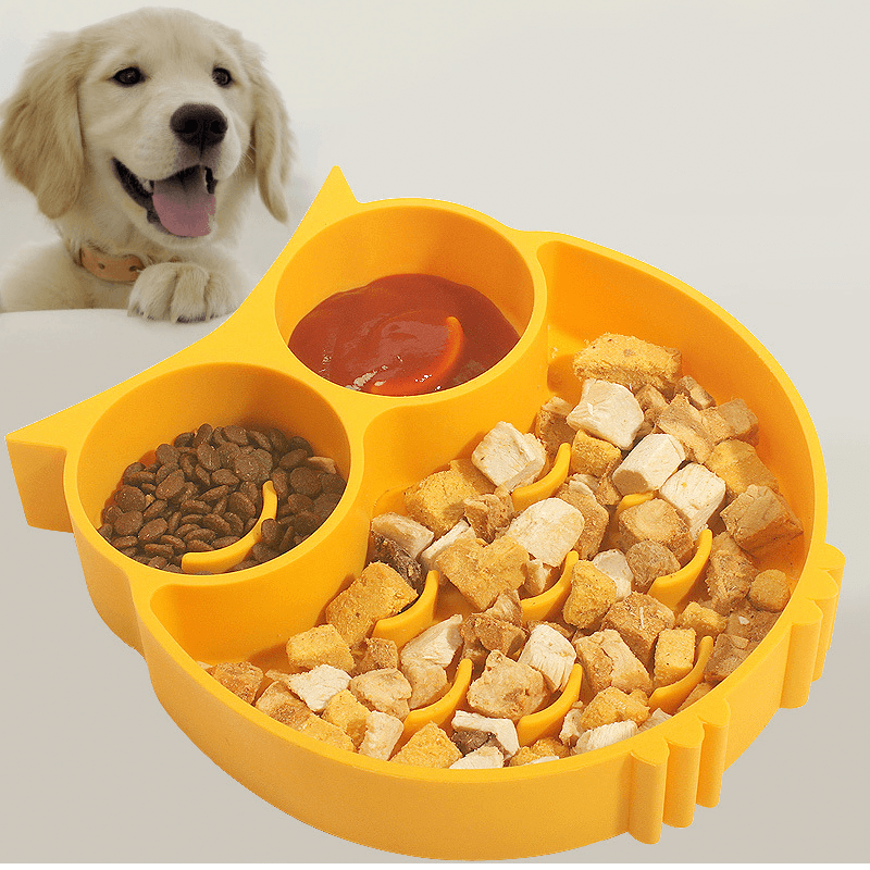 Plato-Antiansiedad-comedor-BUHO-para-Perros-gatos---Amarillo