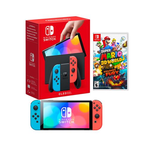 Consola Nintendo Switch Oled Neón + Mario 3D World Bowser Fury