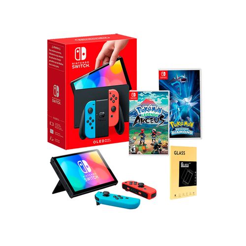 Consola Nintendo Switch Oled Neon + Pokemon Arceus + Pokemon Diamond +Mica