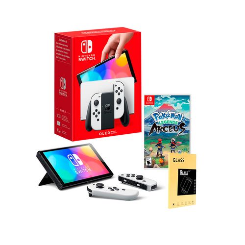 Consola Nintendo Switch Oled Blanco + Pokemon Arceus + Mica de vidrio