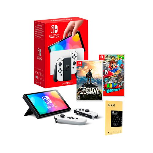 Consola Nintendo Switch Oled Blanco + Mario Odyssey + Zelda Breath of the Wild + Mica