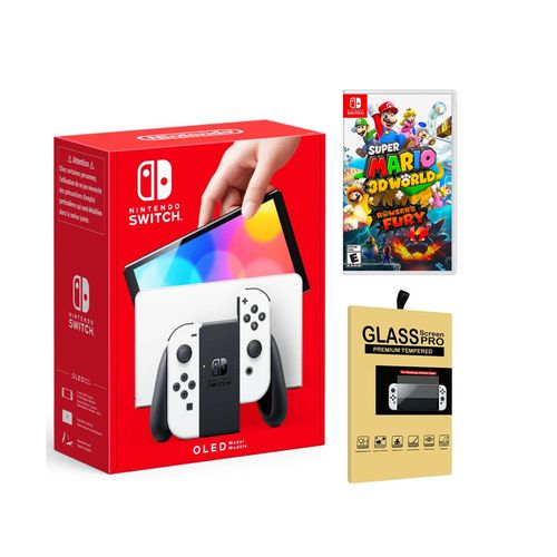 Consola Nintendo Switch Oled Blanco + Mario 3D World Bowser Fury + Mica