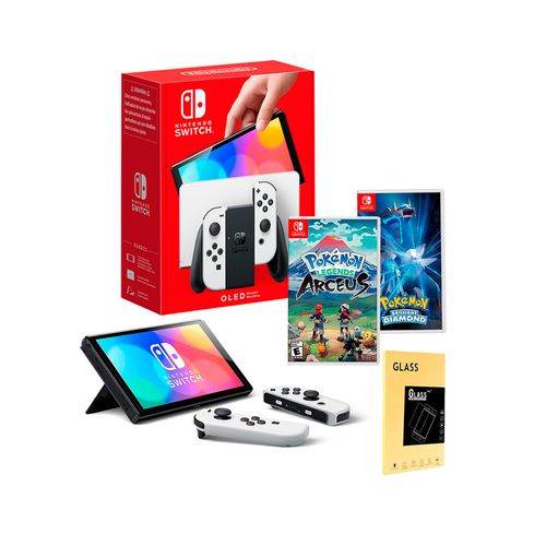 Consola Nintendo Switch Oled Blanco + Pokemon Arceus + Pokemon Diamond +Mica