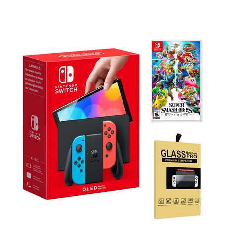 Consola Nintendo Switch Oled Neón + Super Smash Bros + Mica