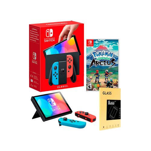 Consola Nintendo Switch Oled Neon + Pokemon Arceus + Mica de vidrio