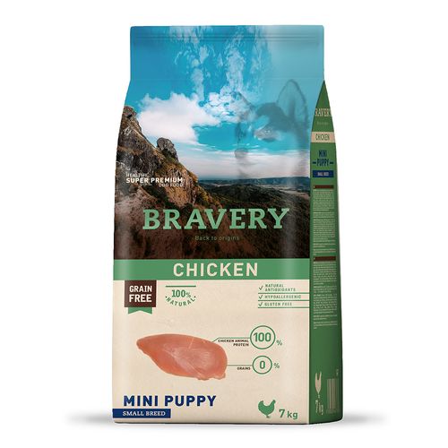 Comida para Perro Cachorro Raza Pequeña Bravery Libre de Grano Pollo 2kg