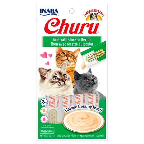 Puré Pate Snack Cremoso para Gatos Churu Sabor Atún con Pollo 56g