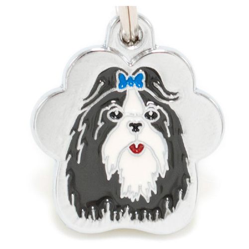 Placa de Identificación para Perros Maltes shih-tzu negro y blanco rainbow