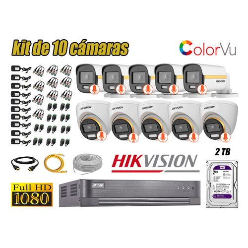 CÁMARAS SEGURIDAD KIT 10 HIKVISION 1080P | COLORVU VISION COLOR 2TB