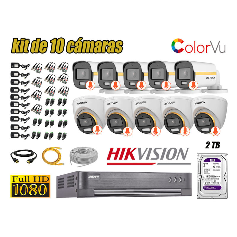 CAMARAS-SEGURIDAD-KIT-10-HIKVISION-1080P-|-COLORVU-VISION-COLOR-2TB