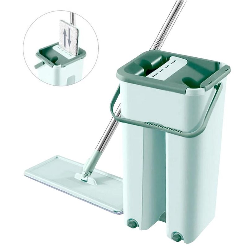 Trapeador-360°-con-Balde-Escurridor---2-Mopas-Verde-Agua-Mediano