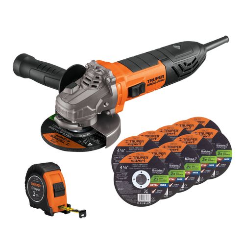 Amoladora Truper ERGO PRO 850W, 10 discos de corte, 1 Wincha 3m TRUPER