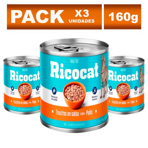 Comida Enlatada para Gatos Ricocat Adultos de Pollo 160g x3