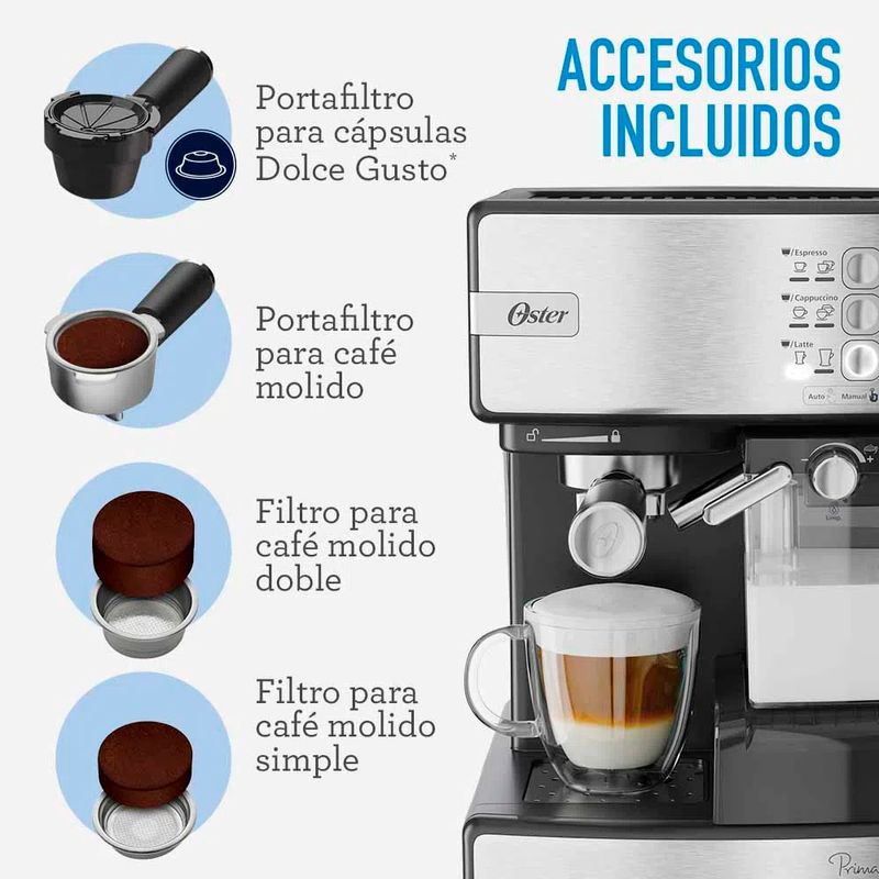 Cafetera-Automatica-Oster-PrimaLatte-BVSTEM6603SS-de-Espresso-Plateada