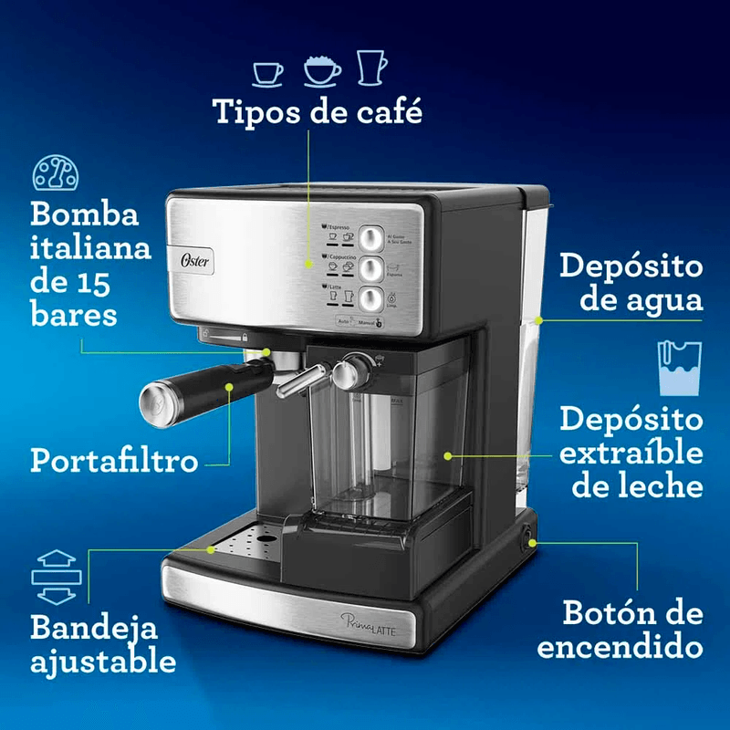 Cafetera-Automatica-Oster-PrimaLatte-BVSTEM6603SS-de-Espresso-Plateada