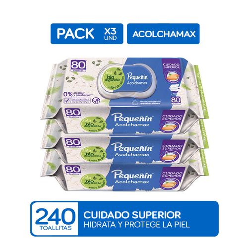 Pack Toallitas Húmedas para Bebé PEQUEÑÍN Acolchamax 80un Paquete x3