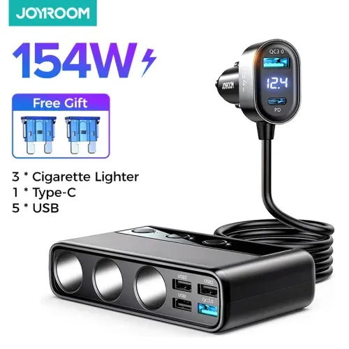 Joyroom Divisor de Cigarrera 3 en 1 o Adaptador de cargador de coche 9 en 1 a 154W