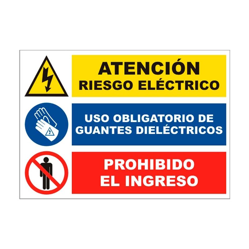 Cartelería de prevención de riesgos: Una señal de prohibido el paso y una de uso obligatorio de casco instaladas juntas en una obra de Arequipa.